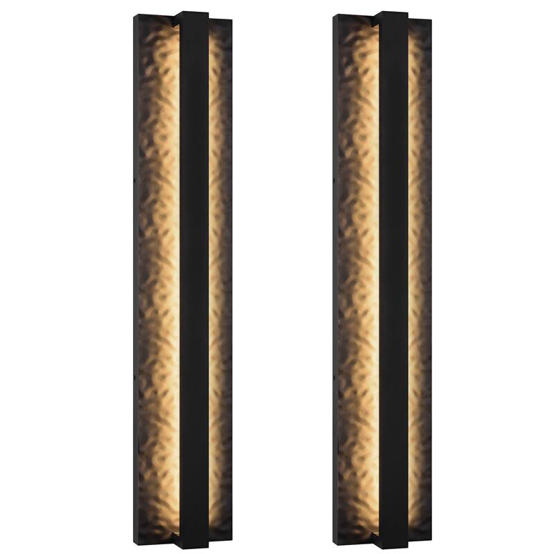 Outdoor LED Wall Light Handmade Textured Linear Black Wall Sconces - 2Pack/23.6inch