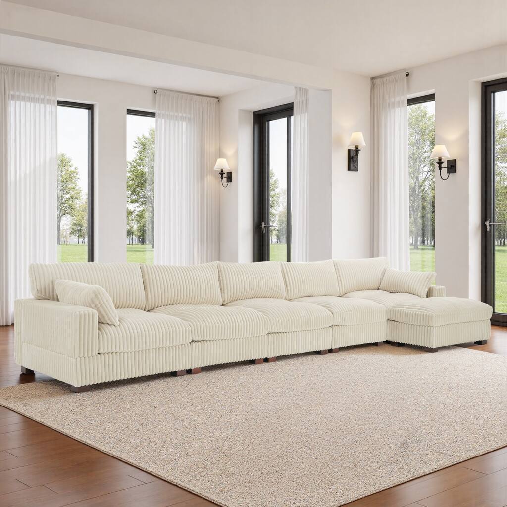 Cloud-Like Flannel Fabric Modular Sectional Sofa with Ottoman