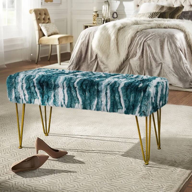 Home Soft Things Soft Fauxfur Ottoman Fuzzy Entryway Bench Seat