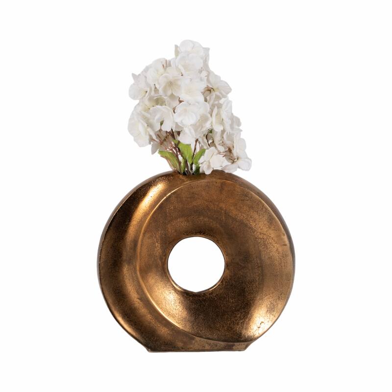 Sagebrook Home Belvine, Metal Cutout Vase, Bronze, Round, Solid Color