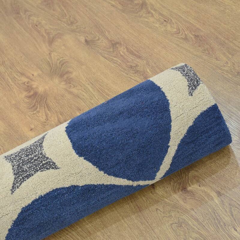 Geometric Blue Modern Area Rug Hand-Tufted Abstract Wool Carpet