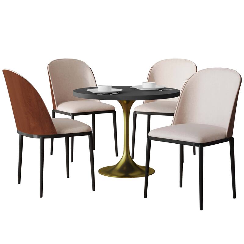 Verve 5-Piece Dining Set 36-Inch Round MDF Tabletop Dining Table and 4 Side Chairs - Walnut/Light Brown