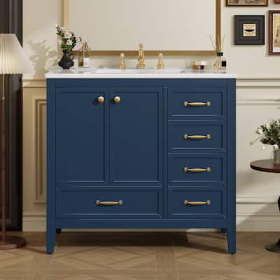 36" Bathroom Vanity with Sink, Bathroom Cabinet with Soft-Closing Door, 4 Drawers of Different Sizes, Solid Wood Frame and Leg