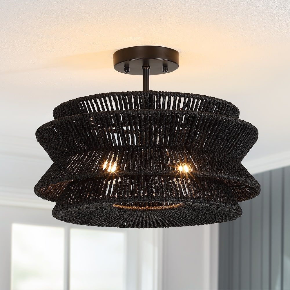 Silvia 2-Light Bohemian Woven Rope Semi-Flush Mount Ceiling Light - 16 in. W