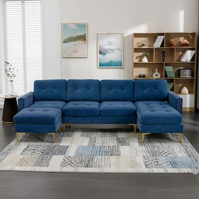 110.6" L-Shape Convertible Sectional Sofa Couch, Upholstered Deep Seat Couches with Movable Ottoman for Living Room