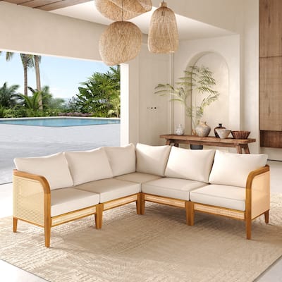 Christopher Knight Home - Peregrine V‑Shaped Acacia Wood 5 Seater Outdoor Sofa Set