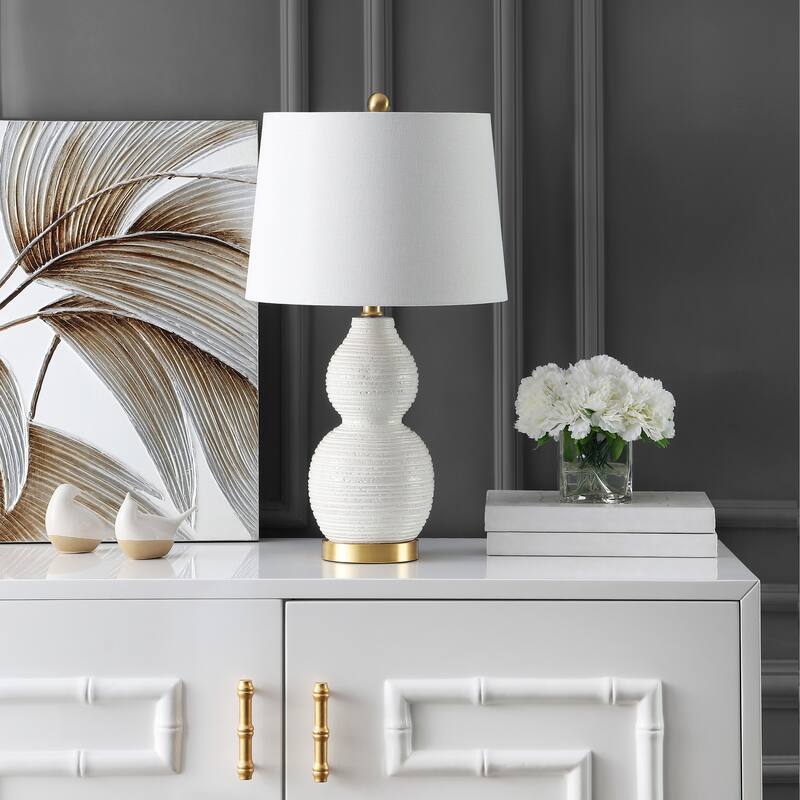 SAFAVIEH Lighting Rikie 25-inch White LED Table Lamp - 14" W x 14" L x 25.5" H - 14Wx14Dx26H