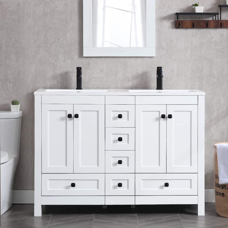 Bathroom Vanity Set W/Drop in Sink Faucet Cabinet Combo - 48 in W/resin sink - White