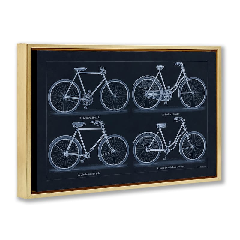 Stupell Traditional Bicycle Styles Diagram Framed Floater Canvas Wall Art Design By Phillipa Katz