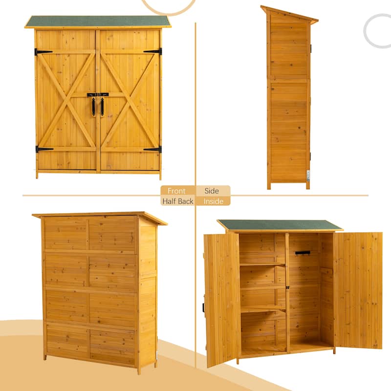 56"L x 19.5"W x 64"H Outdoor Storage Shed with Lockable Door Wooden Tool Storage Shed with Detachable Shelves and Pitch Roof
