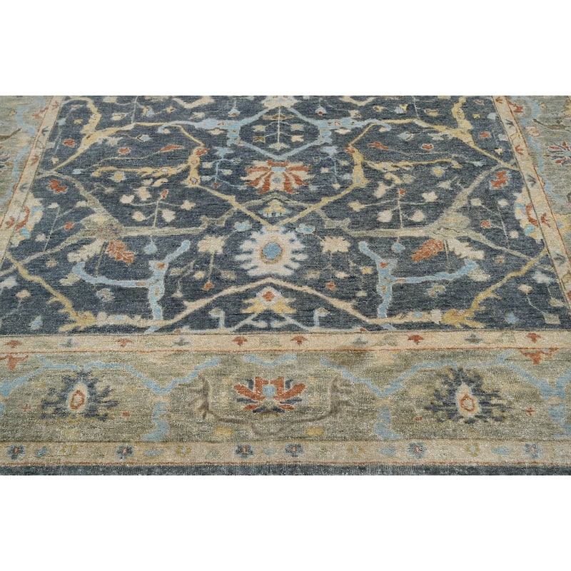 Multi Size Blue Hand Knotted Oushak Wool Area Rug Traditional Design