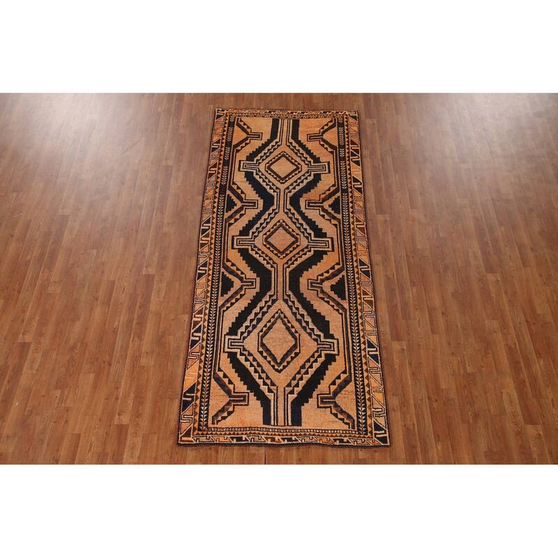 Qashqai Persian Vintage Runner Rug Hand-knotted Wool Carpet - 3'10"x 9'0"