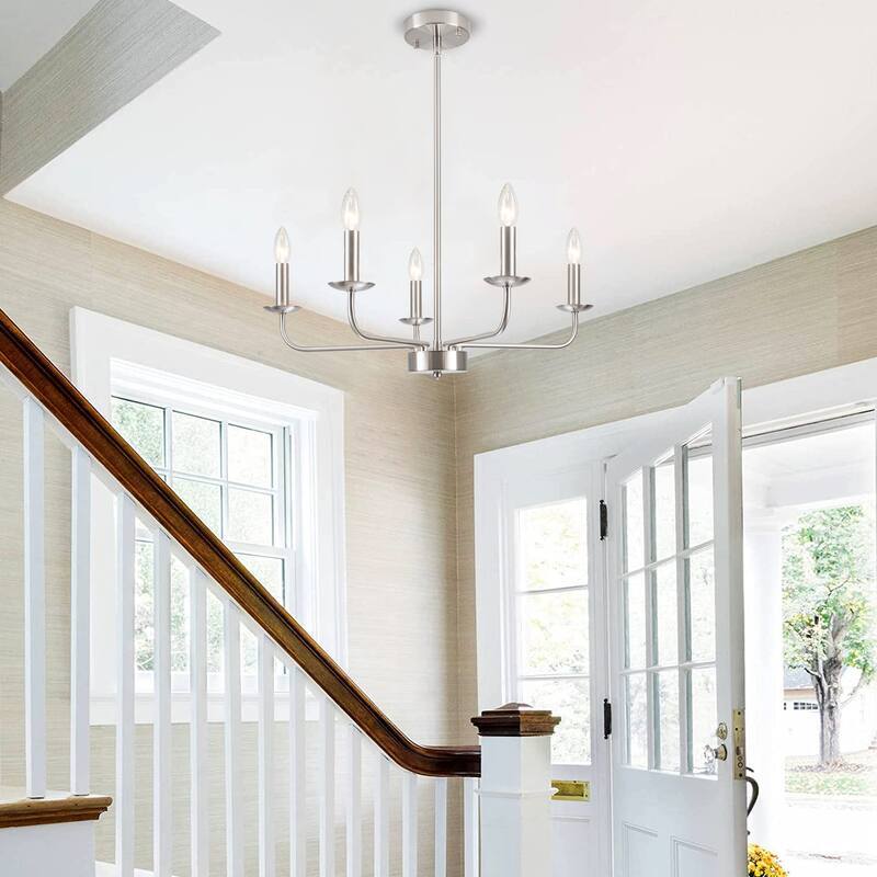 5-Light Rustic Candlestick Hanging Linear Chandelier Lighting Island Chandelier Fixture for Kitchen Island