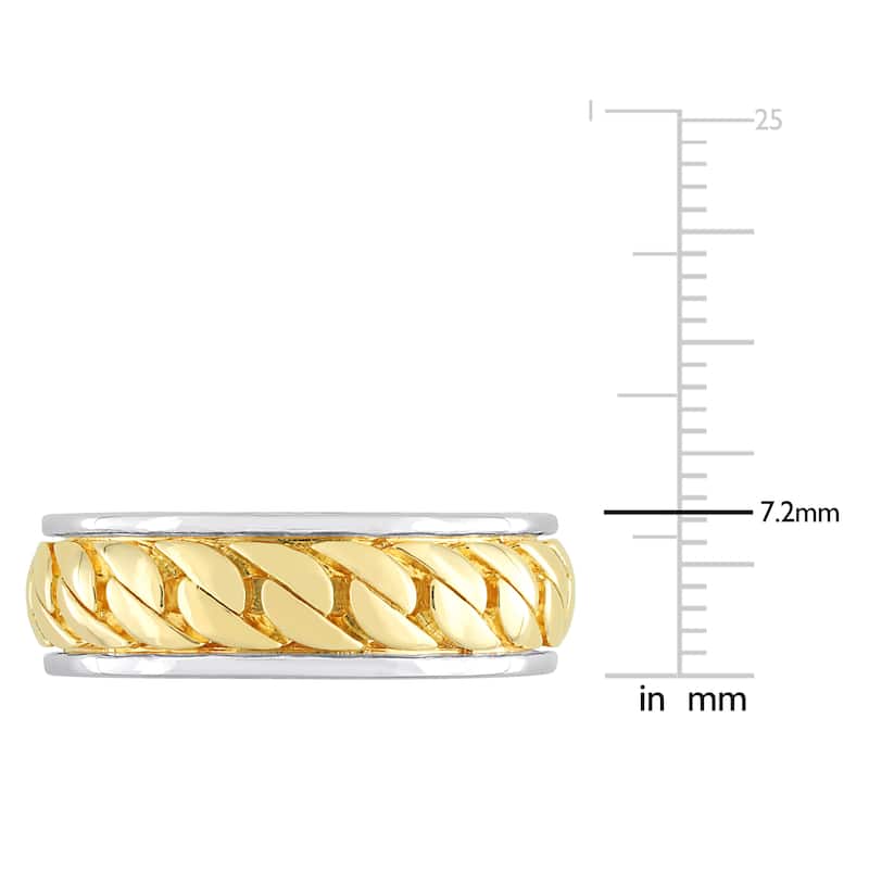 Miadora Ribbed Design Mens Ring in Sterling Silver with Yellow Gold Plating