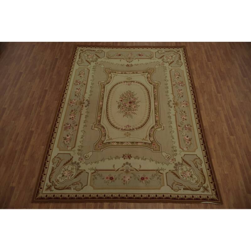 Hand Woven Oriental 100% Wool Carpet Traditional Floral Yellow & Gold Tapestries Area Rug - 12' 3'' X 8' 11''