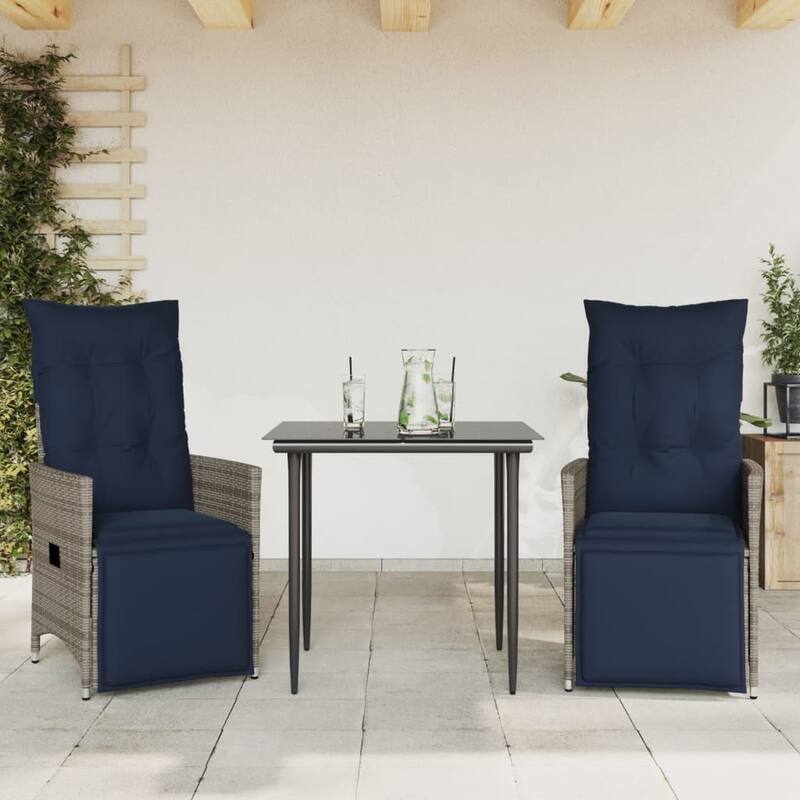 vidaXL Reclining Patio Chair with Cushions Outdoor Garden Gray Poly Rattan - 22 x 23.2 x 36.2