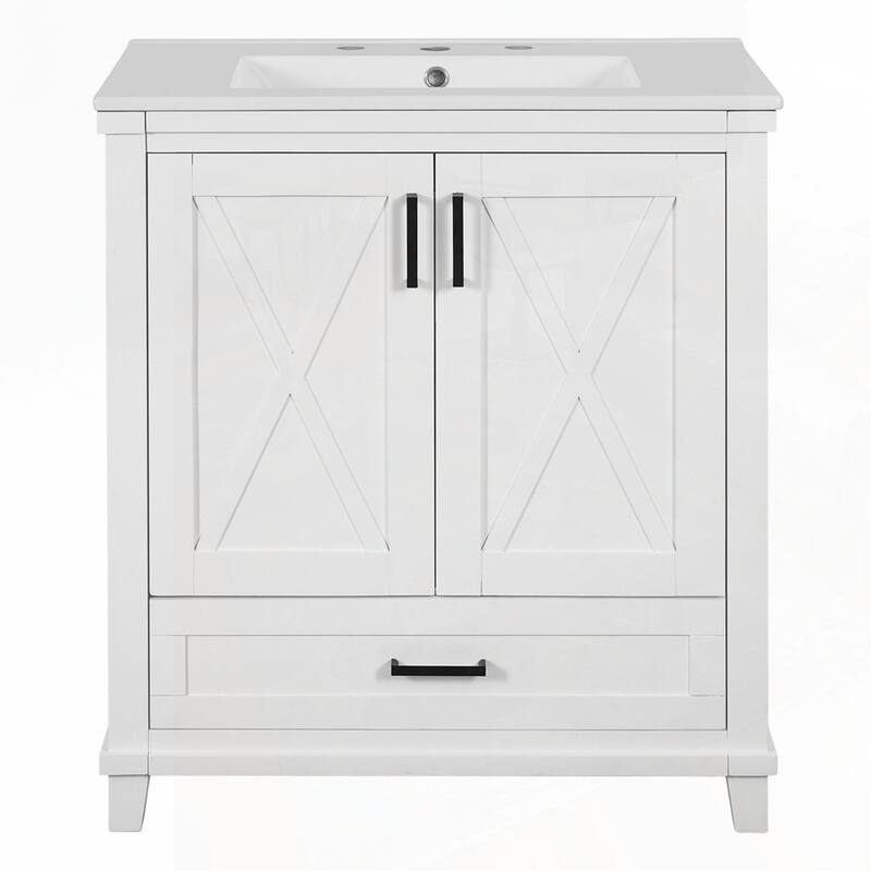 Solid Wood Frame Bathroom Vanity with Single Sink