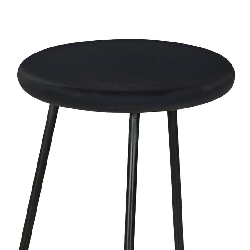 Elira 24 Inch Backless Counter Barstool with Round Mango Wood Seat. Black Iron Legs, Gold Footrest
