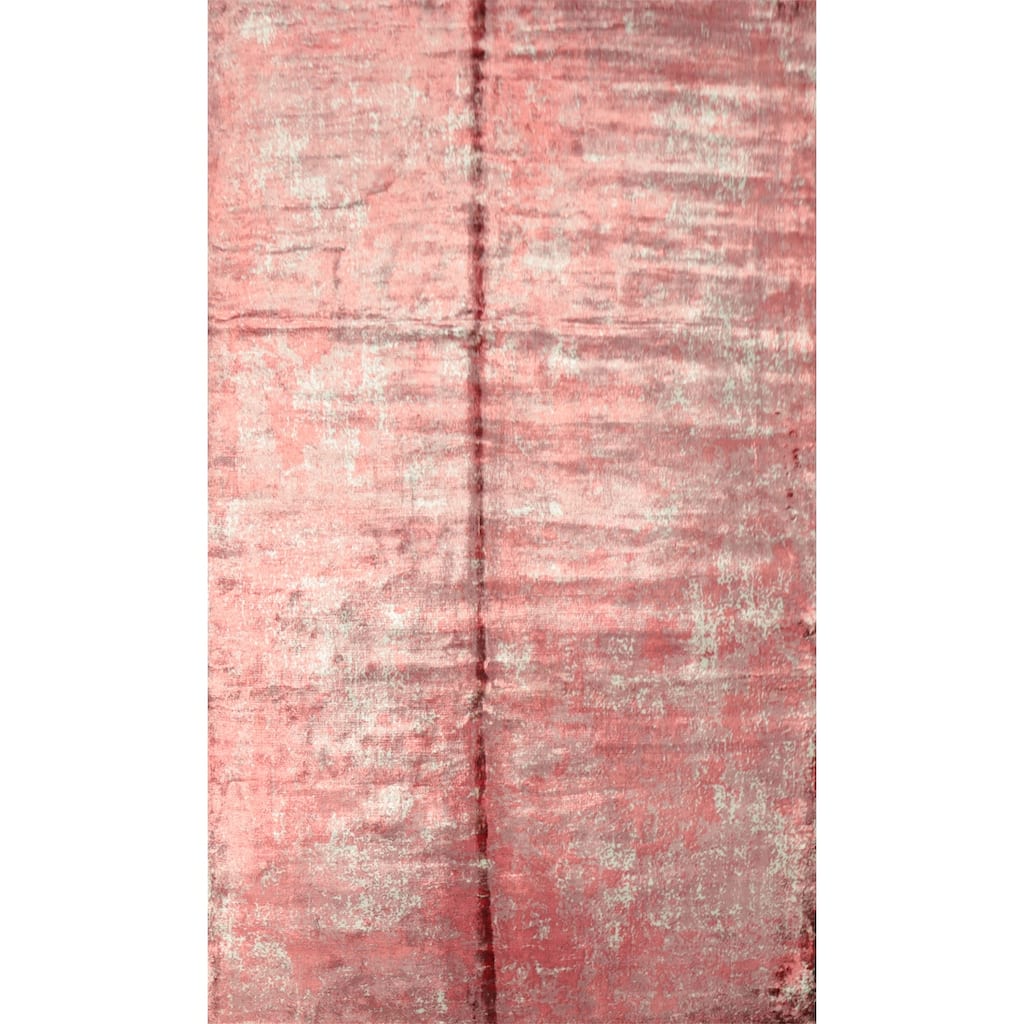 Hand Knotted Oriental Viscose Silk Carpet Modern Abstract Pink Abstract Area Rug - 8' 0'' X 5' 5''