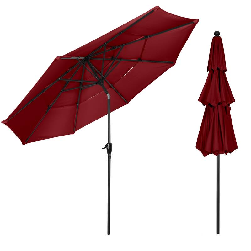 10 ft Patio Umbrella, 3-Tiered Sunshade with Push Button Tilt and Easy-Open Crank, Outdoor Umbrella for Deck, Yard