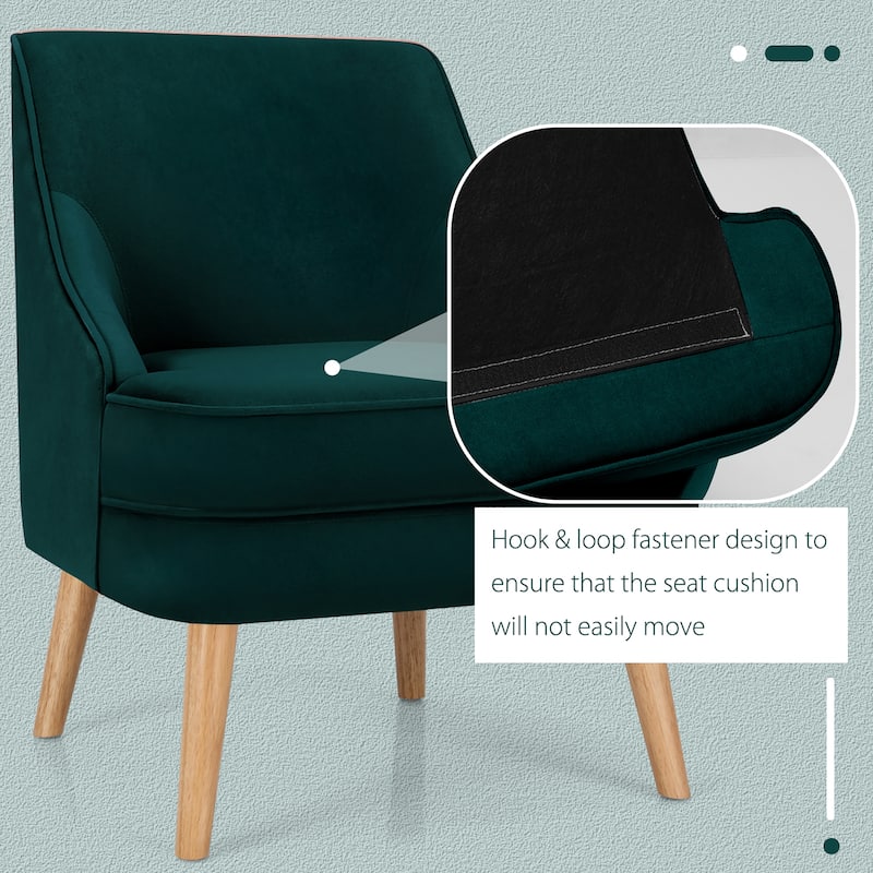 Costway Accent Chair Velvet Upholstered Single Sofa with Rubber Wood - 27'' x 25'' x 30''