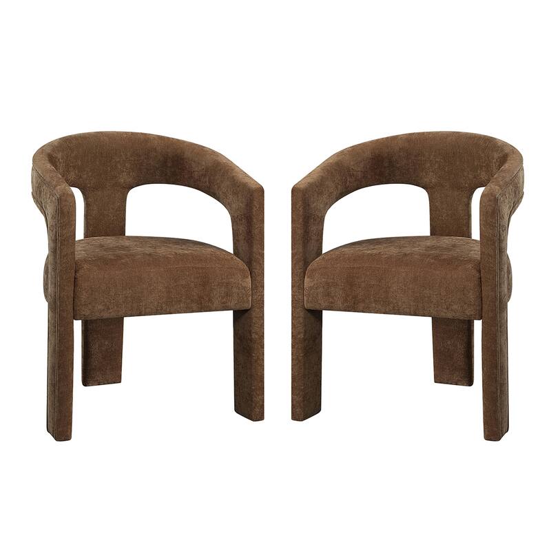 Set of 2 Linen Upholstered Dining Chairs in Brown - Brown - Set of 2