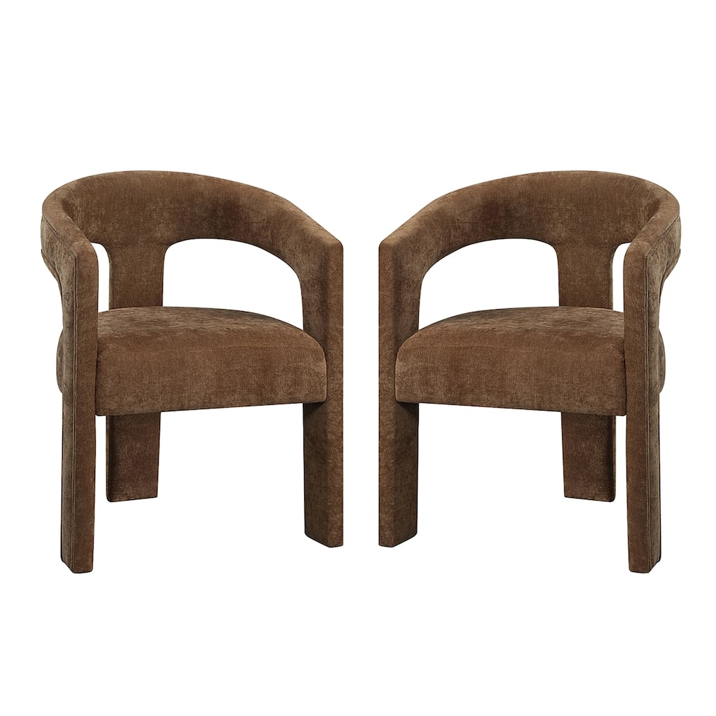 Set of 2 Linen Upholstered Dining Chairs in Brown