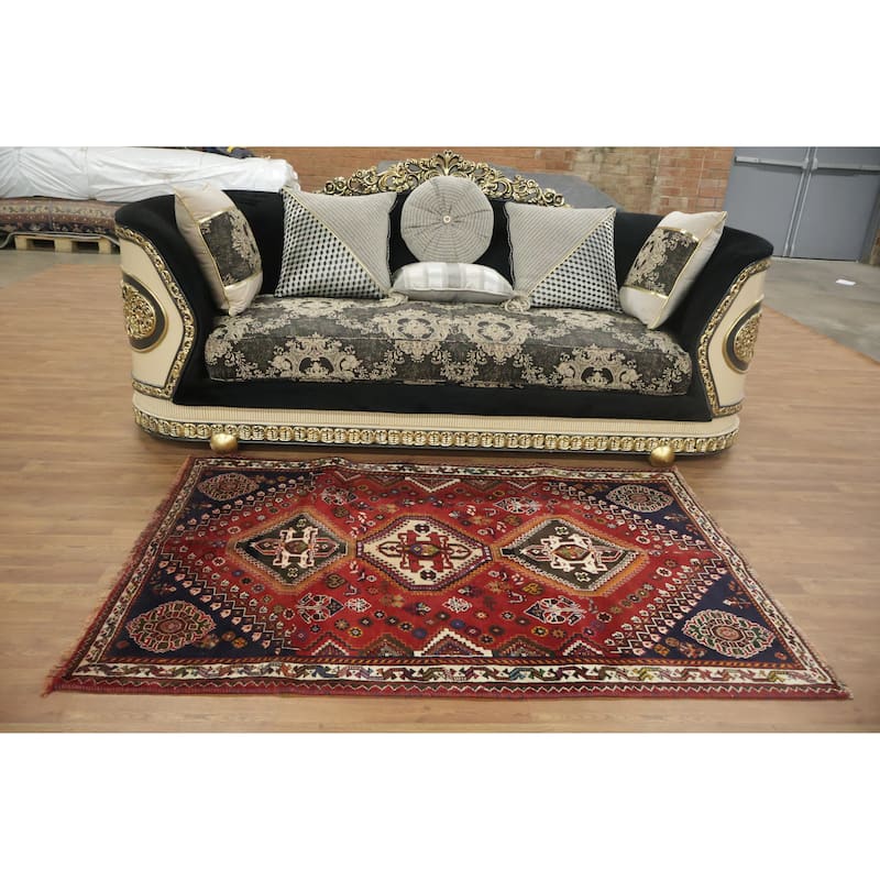 Hand Knotted Oriental 100% Wool Carpet Traditional Tribal Red Shiraz Area Rug - 6' 0'' X 4' 1''