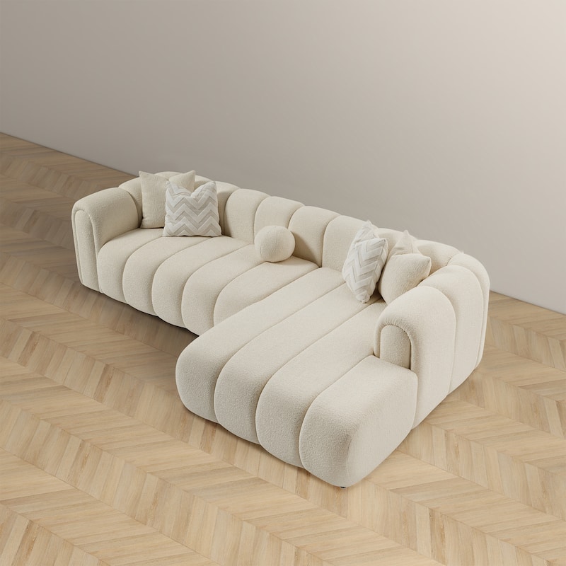 Sacramento Luxury Modern Tufted Ivory Boucle Sectional Couch - Cream - Right Facing