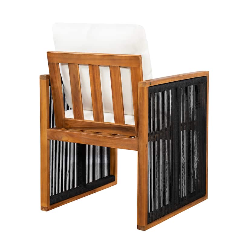 Christopher Knight Home - Valmont Modern Outdoor Acacia Wood Dining Arm Chair with Rope Back & Washable Cushion, Set of 2