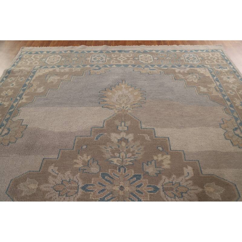 Geometric Oushak Area Rug Hand-knotted Wool Carpet - 8'10"x 12'3"