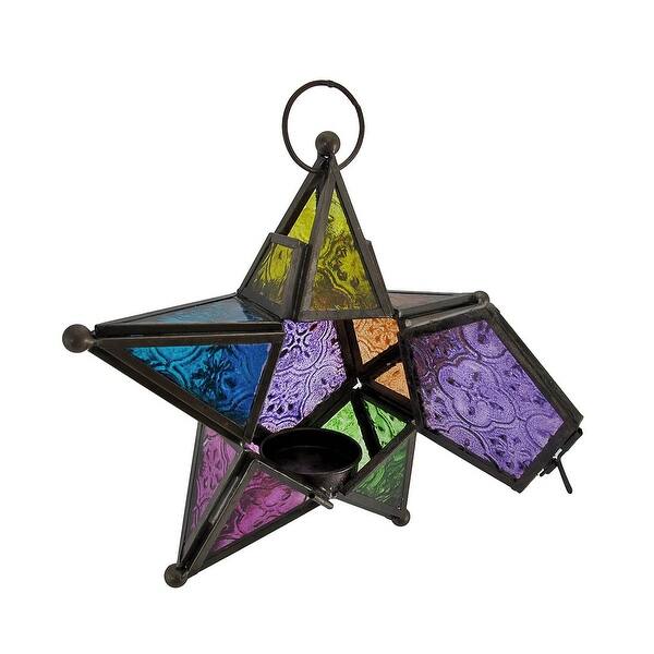 Shop Stained Glass 3d Star Hanging Tea Light Lantern 7 1 2 Inch 7 5 X 7 5 X 2 Inches Overstock 16940535