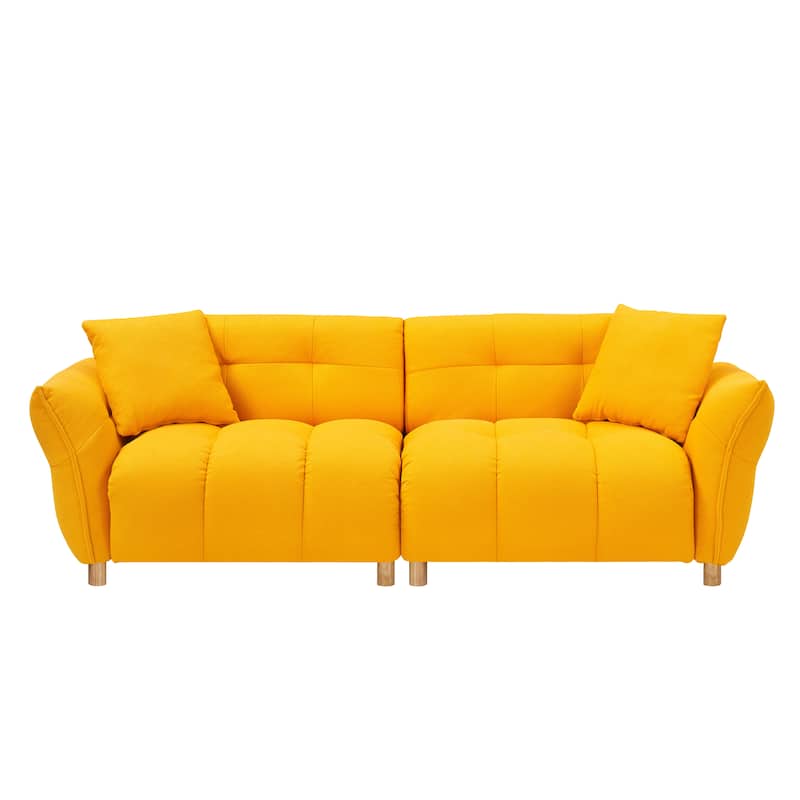 Flared Arms Sofa Square Grid Design Lounge Couch with Pillows