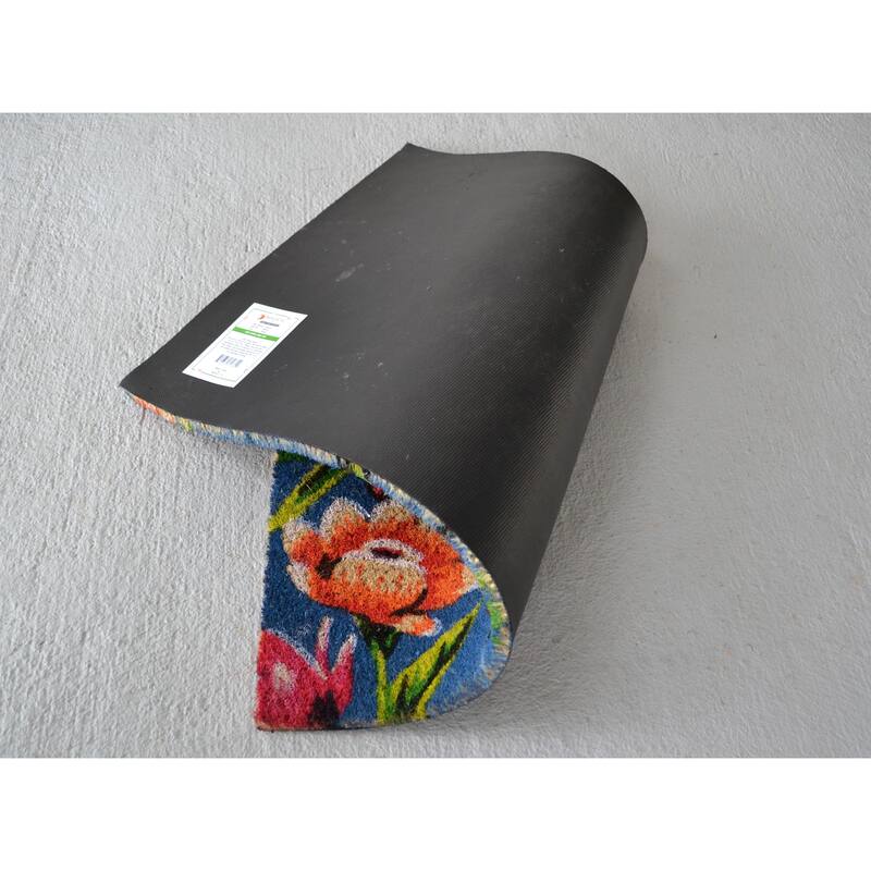 Dahlia Floral Outdoor Coir Non Skid Doormat