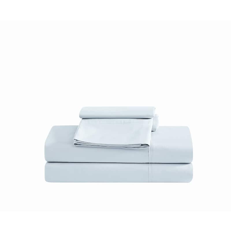 Borghese Roma 400TC Percale Cotton 4 Piece Sheet Set - King - Light Blue