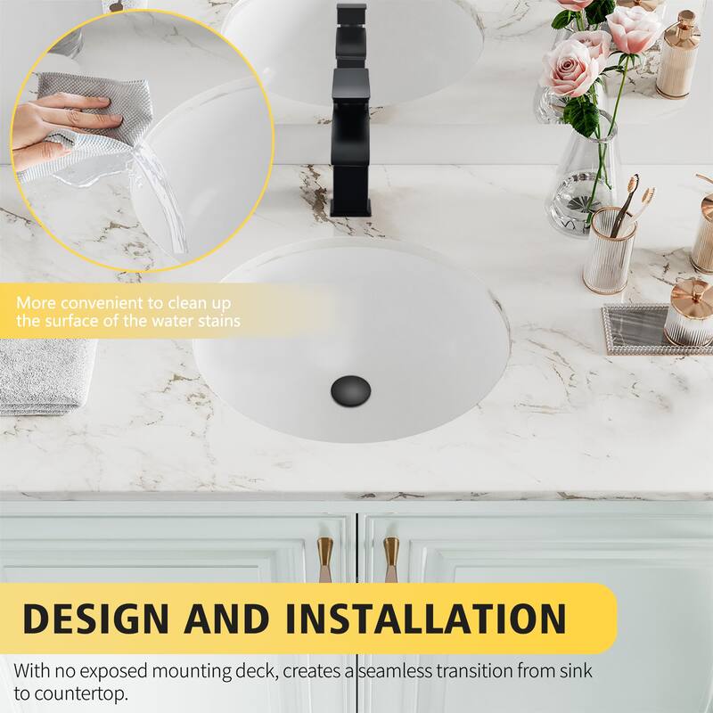 PROOX Bathroom Oval Ceramic Basin Sink Undermounted Porcelain Sink For Vanity Countertop - 20"