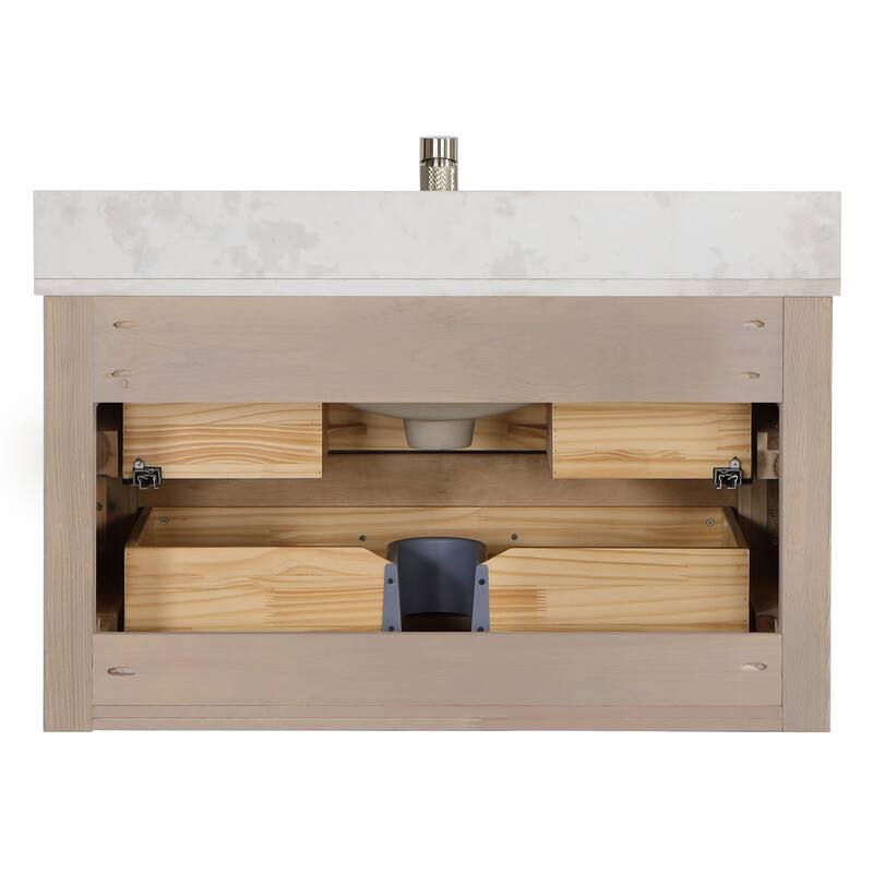 Cristo Floating Bath Vanity with White Quartz Stone Top and Mirror