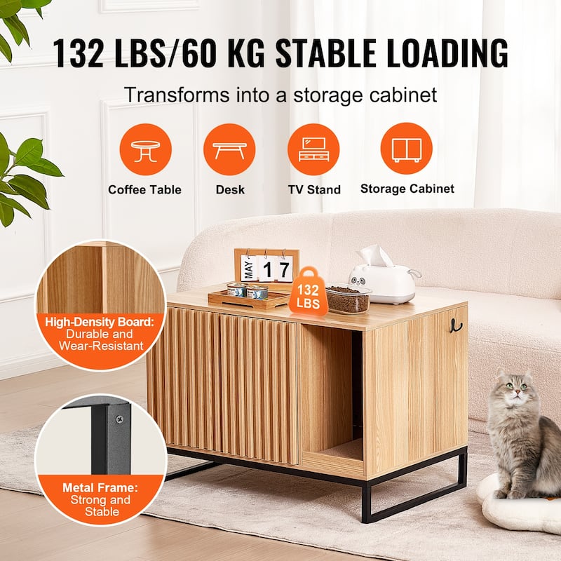 Cat Litter Box Enclosure, Hidden Litter Box Furniture, with 2 Doors & Study Metal Legs, 31.5"L x 20"W x 22"H