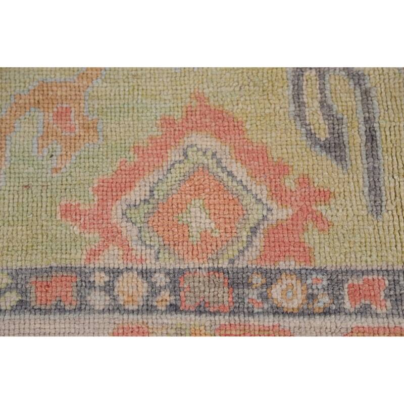 Hand Knotted Oriental 100% Wool Carpet Transitional All-Over Green Oushak Area Rug - 12' 5'' X 8' 10''