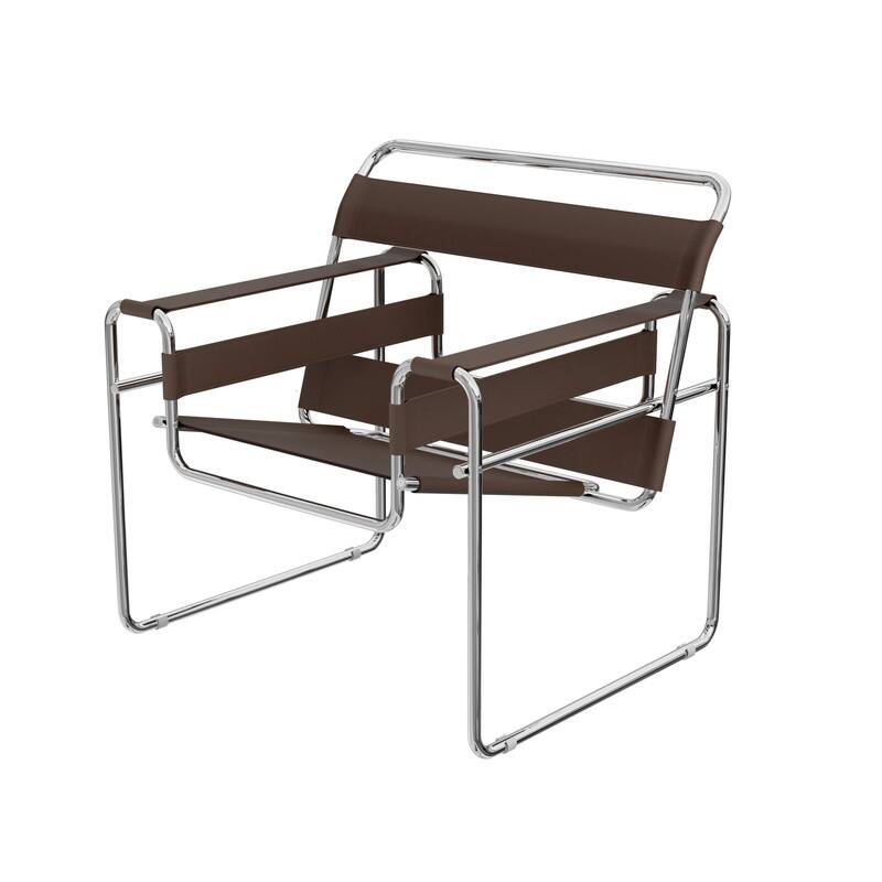 Momei Mid-Century Modern Saddle Leather Accent Chair with Stainless Steel Chair Leg