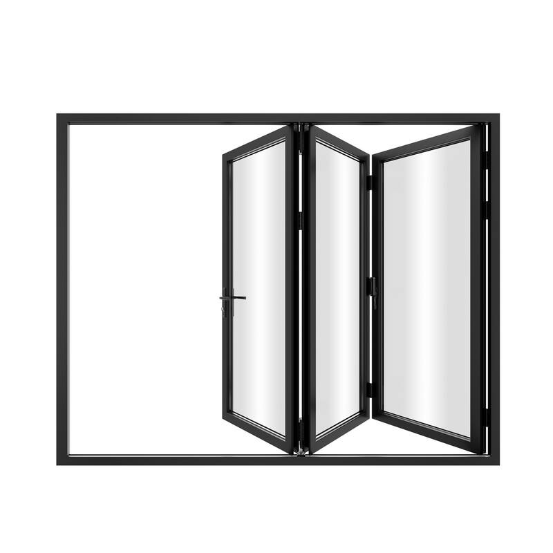 KaMic 108" x 80" 3 Panels Aluminum Folding Doors in Black, Folded Out from Right to Left Model #: FD3PBK10880-RL