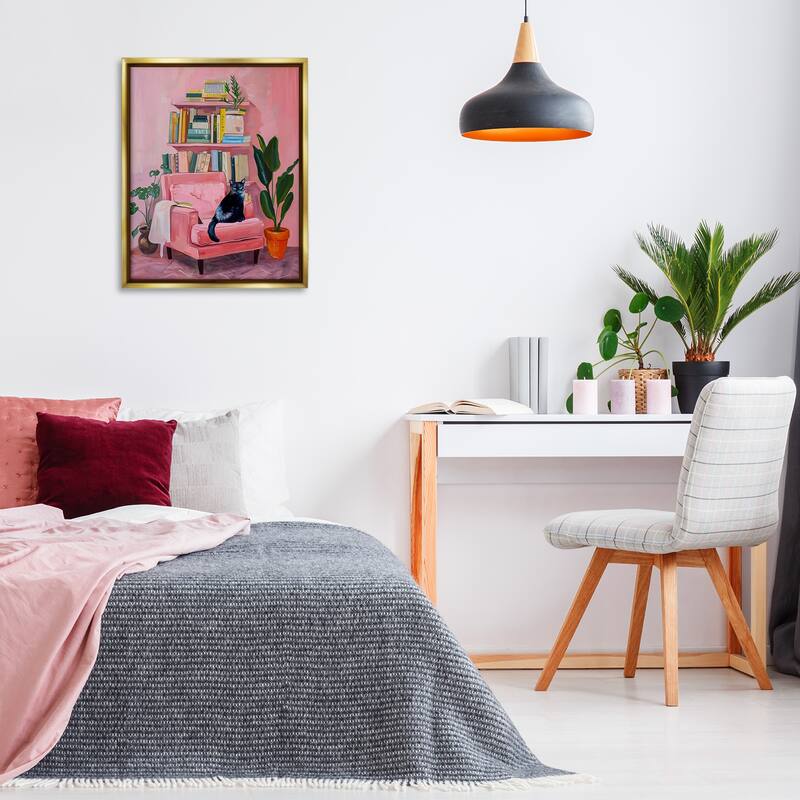 Stupell Calm & Cozy Pink Interior Framed Floater Canvas Wall Art Design By Lil' Rue