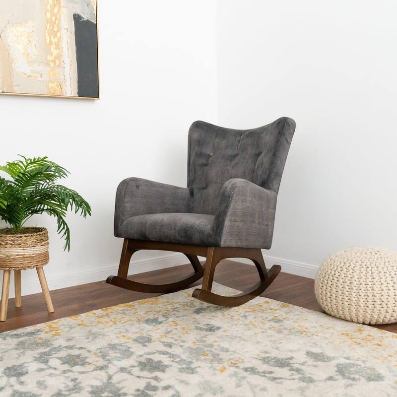 Nursery Rocking Chairs with Solid Wood Base, Leisure Armchair with Padded Seat, Single Glider Chair with High-Back聽