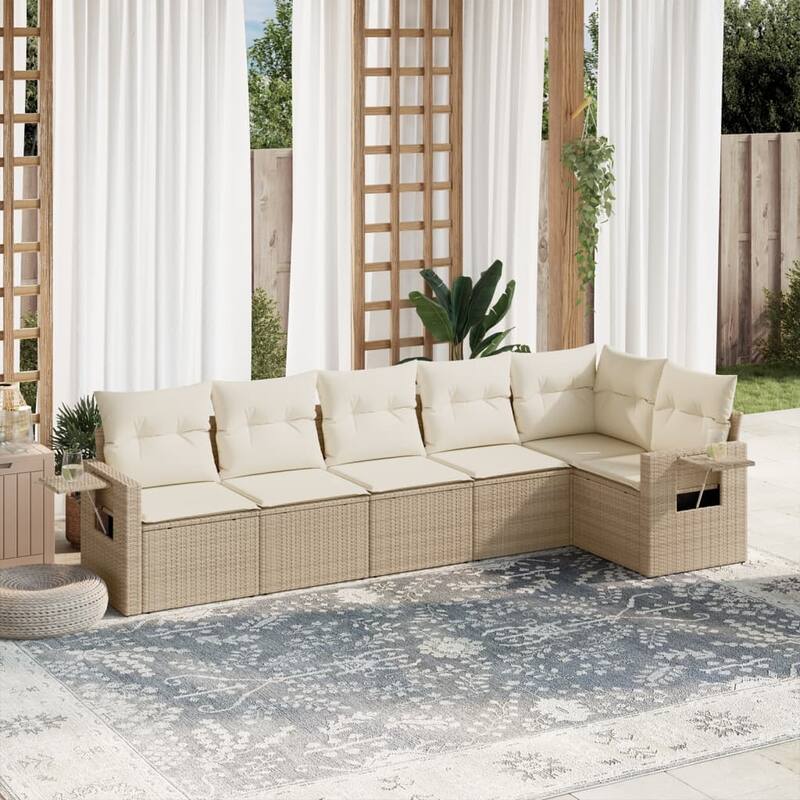 vidaXL Patio Sofa Set with Cushions Outdoor Conversation Furniture Poly Rattan - Beige - 24.4 x 33.5 x 27.2