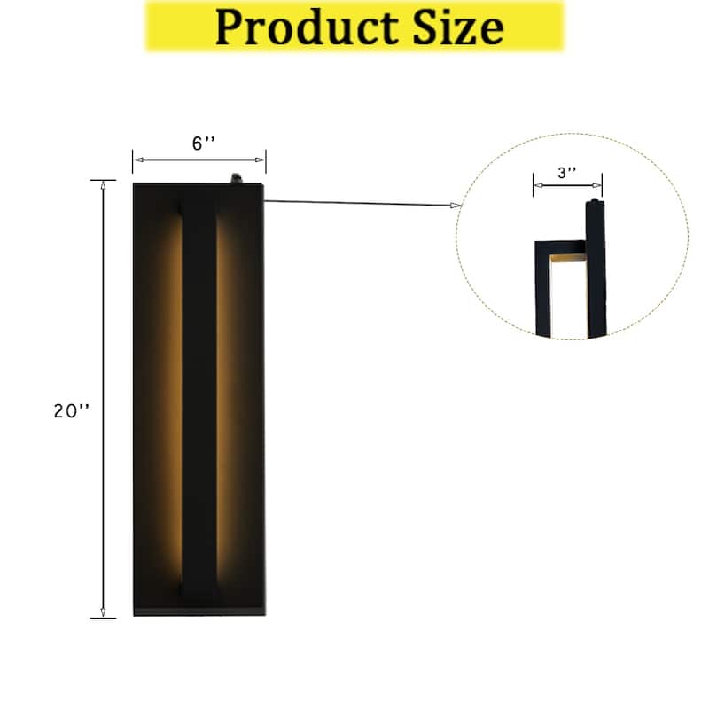 CraftHome H20 in Minimalist Modern Linear 23W Integrated LED Outdoor Wall Sconce with Dusk to Dawn Sensor in Matte Black - W6''