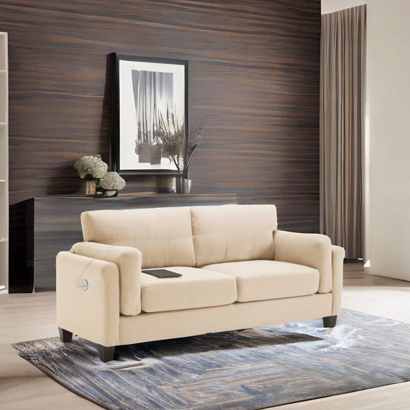 79" Modern Style Button Tufted Linen Upholstered 3-seat Sofa