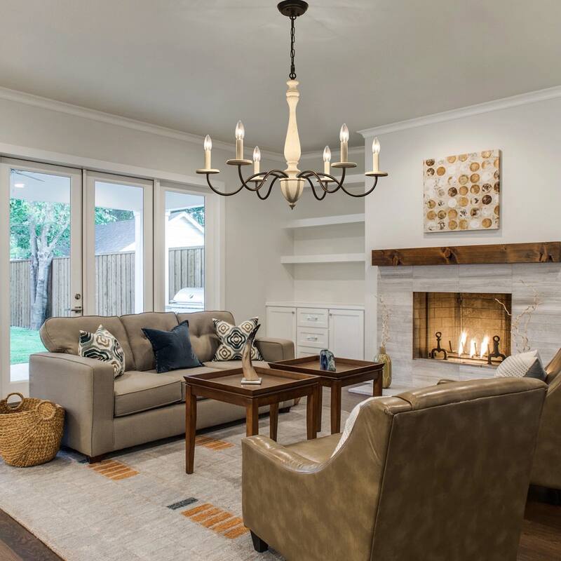 6-Light Rustic Farmhouse Chandelier Light for Bedroom Foyer Living Room