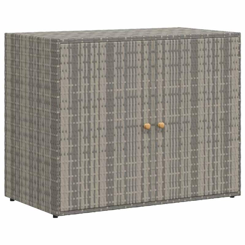 39 Inch Garden Storage Cabinet, 2 Doors, Gray Poly Rattan Body