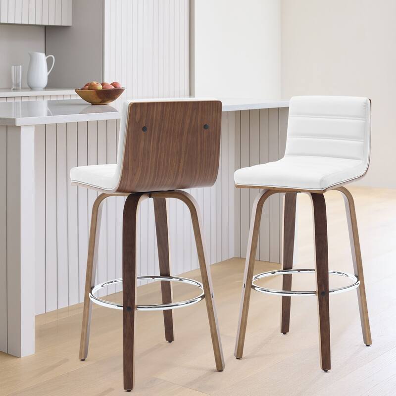 Faux Leather & Wood Swivel Bar Stools/ Counter Stool Set of 2