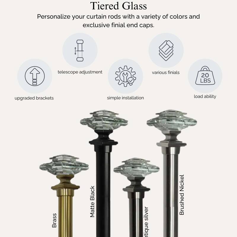 Linen Avenue Glass Square Single and Double Window Curtain Rod Set